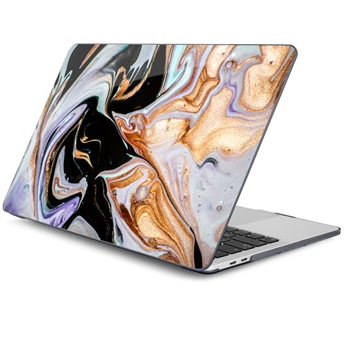 DONGKE Compatible with MacBook Pro 13 inch Case 2024 2023-2020 Release A2338 M2/M1 A2251 A2289 with Retina Display & Touch ID, Plastic Hard Shell & Keyboard Cover & Screen Film - Black Marble - color: Black Marble