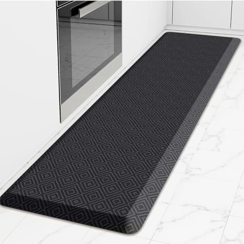 Mattitude 4/5 Inch Thick Kitchen Mat Cushioned Anti-Fatigue Floor Mat Water Resistant Non-Slip Mats and Rugs Standing and Comfort Desk Mats for House Sink Office Laundry (Black, 17.3"x60") - color: Black, size: 60"L x 17.3"W x 0.8"Th