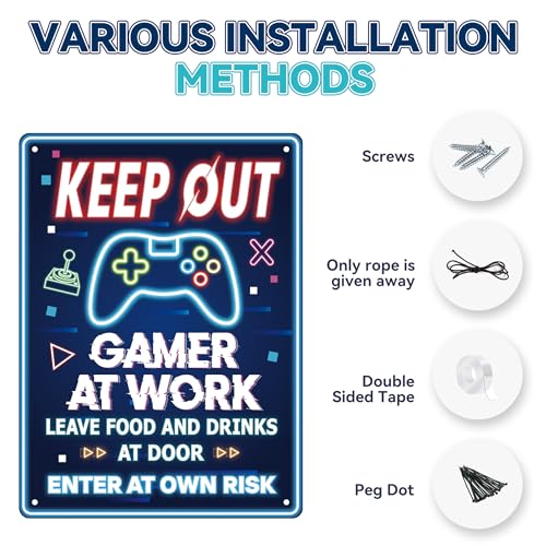 Keep Out Gamer at Work Sign for Boys Gaming Room Wall Door Decor - 8x11 Inch Futuristic Sign Gift for Teenage、 Boyfriend、gamers - color: Keep out Gamer at Work 007