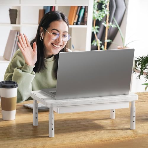 WALI Computer Monitor Stand with Storage, Desk Monitor Riser 3 Height Adjustable, Laptop Riser with Airflow Vents, Desk Organizer for Computer, Laptop, Printer (PTT002-M), 1 Pack, Marble - color: Marble, size: 14.6"L * 9.3"W,11" 1 Drawer