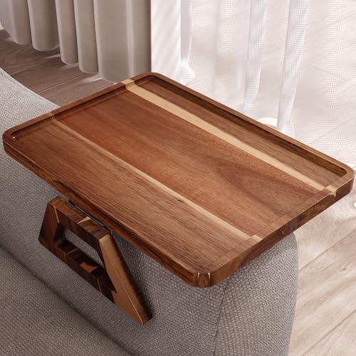 Acacia Wood Couch Arm Tray,Folding Sofa Armrest Tray,Couch Arm Table Clip-On Couch Desk for Drinks, Snacks,Phone,Remote Control - style: Classic