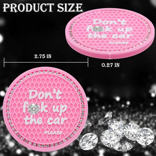 2PCS Bling Crystal Rhinestone Cup Holder Coaster – 2.75 Inch Anti-Slip Auto Insert Cup Coaster – Sparkling Interior Decor Accessories for Cars & Vehicles (Pink & White) - color: Alphabet Pink & White, size: 2 pcs
