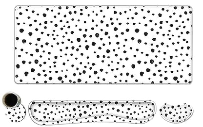 ToLuLu Extended Gaming Mouse Pad, Memory Foam Ergonomic Keyboard Mouse Wrist Rest Support Set, Large Desk Mat with Stitched Edges, Non-Slip Base Mousepad for Home Office Game and Study, Polka Dots - color: Polka Dots