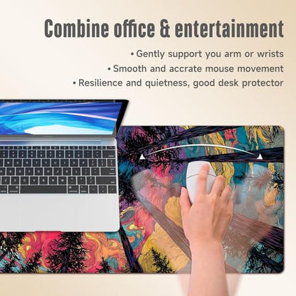 Extended Gaming Mouse Pad, Large Mouse Mat 3 mm Nature Rubber Base Mousepad with Stitched Edges, Non-Slip Desk Mat for Office Home Great Gift 31.5x11.8 Inch (Starry Forest 1) - color: Starry Forest 1