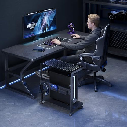 EUREKA ERGONOMIC Height Adjustable Computer Tower Stand, Illuminated Glass Panel PC Stand w/RGB Lights, 2-Tier CPU Holder Cart Under Desk, PC Floor Stand for Office Gaming, APP Control - color: Mix Color Lite
