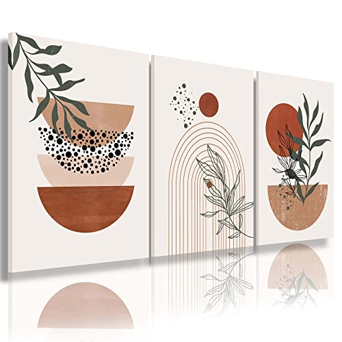 Boho Wall Art - Mid Century Modern Set of 3 Abstract Geometric Prints, Black Beige Terracotta, Framed Canvas Artwork for Living Room, Bathroom, Bedroom Decor - color: Boho Prints-1, size: 20x30inchx3pcs