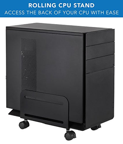 Mount-It! Computer Tower Stand, Adjustable PC Tower Cart with Lockable Caster Wheels, Heavy-Duty Steel Ventilated CPU Holder, 22 lbs, Fits 4.87-8.5 Inch Wide, for Floor Carpet Under Desk, Black