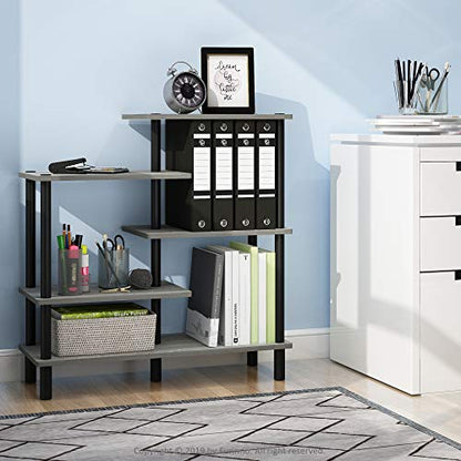 Furinno Turn-N-Tube 5-Tier Accent Display Rack, French Oak Grey/Black - color: French Oak/Black, style: 5-Tiers, Side Ladder