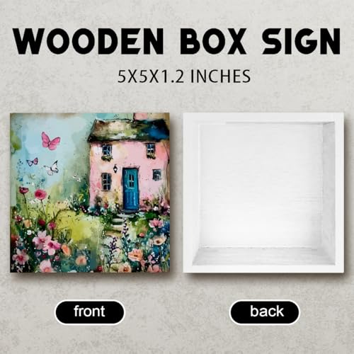 Funny Spring Decor Spring Decorations for Home Table Springtime Cottage Wood Sign Mini Art Floral Landscape Decor Springtime Home Decorative Gifts for Women 5 X 5 Inch - color: Spring 1
