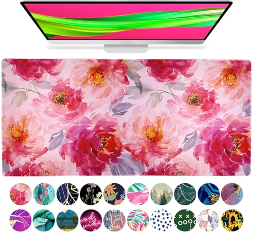 French Koko Large Mouse Pad Desk Mat Keyboard Pad Desktop Office School Essentials Decor Big Extended Laptop Protector Computer Accessories Pretty Mousepad Women Girls Watercolor Flower XL 36" x 16.5" - color: Call Me Pretty, size: 16.5" x 36"