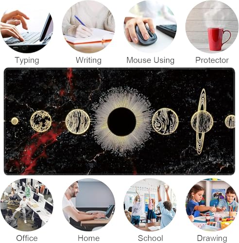 Galaxy Planet Large Mouse Pad,Gaming Keyboard Desk Pad,Extended Mouse Mat Non-Slip Rubber Base with Stitched Edges for Office Game Home XXL 35.4"x15.7" - color: Galaxy Planet, size: 35.4L x 15.7W inches