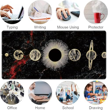 Galaxy Planet Large Mouse Pad,Gaming Keyboard Desk Pad,Extended Mouse Mat Non-Slip Rubber Base with Stitched Edges for Office Game Home XXL 35.4"x15.7" - color: Galaxy Planet, size: 35.4L x 15.7W inches