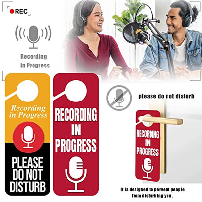 2 x Do Not Disturb Door Hanger Sign,Recording in Progress Double Sided Do Not Disturb Door Hanger Sign,Recording in Progress Microphone for Offices Clinics Home Therapists Dorm Online Class Meeting