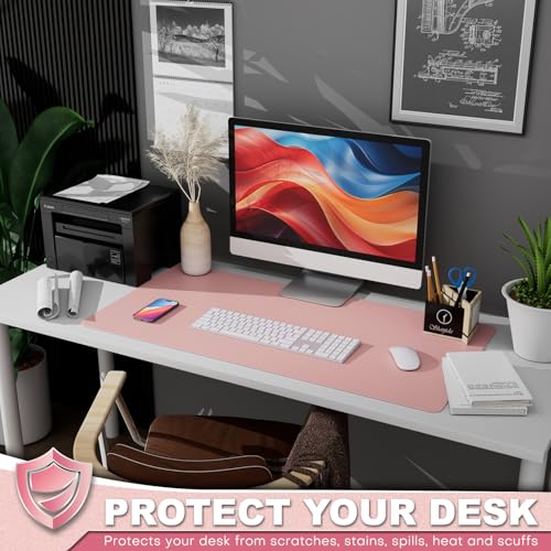 K KNODEL Leather Desk Pad Protector, Office Desk Mat, Large PVC Leather Desk Blotter, Non-Slip Mouse Pad (Pink, 15.7" x 31.5") - color: Pink, size: 15.7" x 31.5"