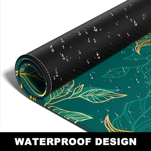 BOSOBO Large Mouse Pad, XXL XL Extended Gaming Mouse Mat, Desk Mat for Office & Home, Long Keyboard Mat, Huge Desktop Full Cover 31.5 x 11.8 Inches, Artistic Luxury Leaves Green - color: Artistic Luxury Leaf Line, size: XL - 31.5 x 11.8 Inches