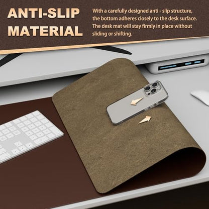 K KNODEL Leather Desk Pad Protector, Office Desk Mat, Large PVC Leather Desk Blotter, Non-Slip Mouse Pad (Dark Brown, 17" x 35.4") - color: Dark Brown, size: 17" x 35.4"