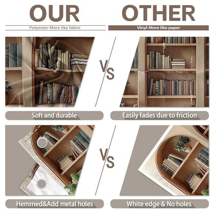 8x6ft Fabric Arched Bookshelf Backdrop School Library Books Modern Office Plants Video Conference Photography Background Indoor Decorations Photo Banner Props - size: 8'x6'