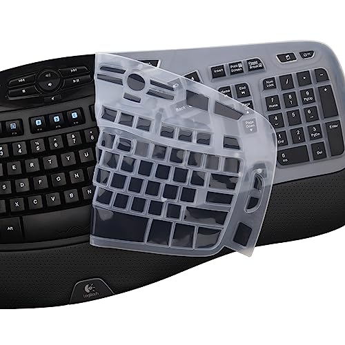 Keyboard Cover for Logitech K350 MK570 MK550 Wireless Wave Keyboard, Logitech MK570 MK550 Ergonomic Wave Keyboard, Ultra Thin Silicone Keyboard Skin, K350 K570 K550 Protective Accessories -Black - color: Black