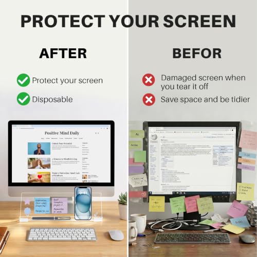 Monitor Memo Board Holder 14"x5", Computer Sticky Note Holder with Phone Stand, Space-Saving Office Organization, Movable & Reusable Screen Saver for Office & Home Desktop Decor - color: Phone Holder-transparent