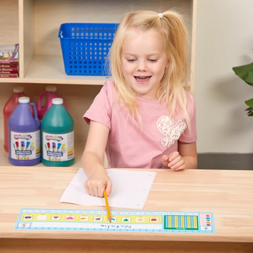 Really Good Stuff 24PK Zaner-Bloser 100-Grid with Number Line Self-Adhesive Vinyl Desktop Reference Nameplate with Left and Right Handprints, Shapes and Colors - color: Light Blue