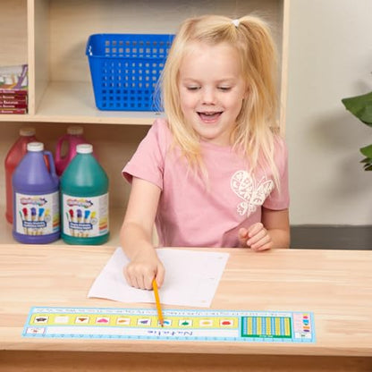 Really Good Stuff 24PK Zaner-Bloser 100-Grid with Number Line Self-Adhesive Vinyl Desktop Reference Nameplate with Left and Right Handprints, Shapes and Colors - color: Light Blue