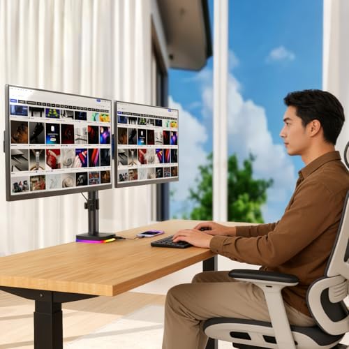 Afaloona RGB Dual Monitor Stand with USB Hub, Dual Monitor Mount for 13-27 Inch Screens, Adjustable Arm Desk Mount with 1 USB-C & 2 USB Ports, Height Swivel Tilt Rotation, VESA 75x75/100x100 - size: RGB Dual Monitor Arm