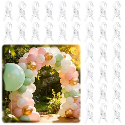 PUGPIU 30 Pack Balloon Arch Clips for Backdrop, 3.5 Inch Clear Spring Clamp | Plastic Balloon Clips for Arch, Great for Backdrop Stand, Birthday Wedding Decoration, Hang-drying, Beach Towels, Photos - color: Clear3