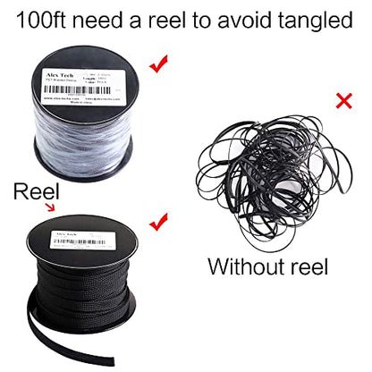 100ft - 1/8 inch PET Expandable Braided Sleeving – Black – Alex Tech Braided Cable Sleeve - color: Black, size: 1/8"-100ft