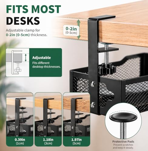 Under Desk Cable Management Tray, Metal Desk Cord Organizer, Adjustable Clamp, No Drill, Durable Desk Cable Organizer – 15.7'' - size: 15.7 inch