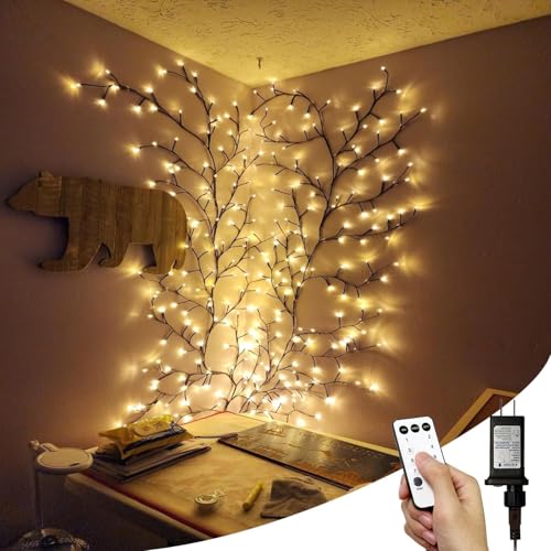 NIDISETPJAS Enchanted Willow Vine Lights with Remote, Christmas Swags Decorations Indoor Room Decor, 18 Branches 144 LEDs Lighted Willow Vine Lights for Walls Bedroom Home Decor - color: Brown, size: 1 Pc