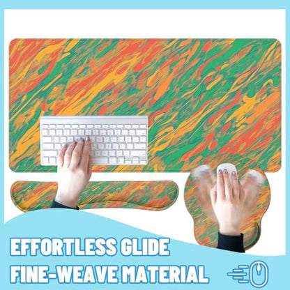 Abstract Desk Mat Set Retro Color Swirl Large Mouse Pad with Wrist Rest 4in1 Desk Mat for Desktop Ergonomic Keyboard Wrist Support Anti-Slip Computer Ergonomic Mouse Pad Home Office Gaming - color: Abstract