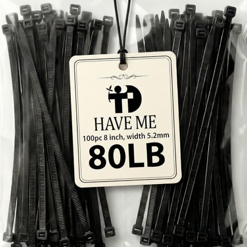Zip Ties 8 inch, 100 Pack Heavy Duty Black Zip Ties with 80 lbs Tensile Strength, Self-Locking Nylon Cable Ties,Wire Ties for indoor and outdoor use. - color: Black, size: 8"(100 Pack) 80 Lb