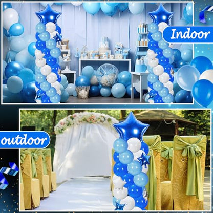 Gejoy 110 Pcs Blue White Balloons Column Stand Kit Adjustable Tower Stand from 1.4 to 6.6 ft with Bases for Back to School Wedding Birthday Baby Shower Party - color: Blue White
