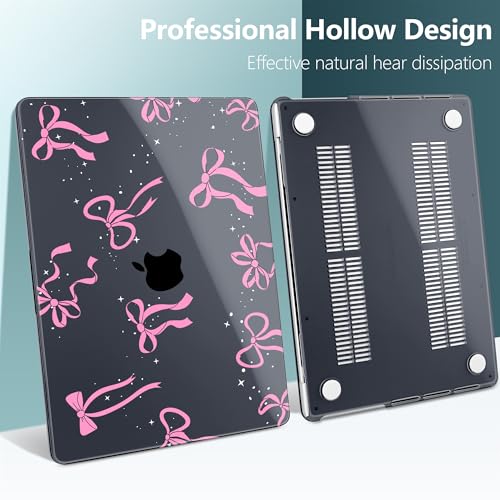 DONGKE Case for MacBook Pro 14 Inch (2026-2021 Release, M5 M4 M3 M2 M1 Pro/Max Chip), Plastic Slim Hard Shell Protective Cover with Keyboard Cover & Screen Protector, Bows & Stars - color: Bows & Stars