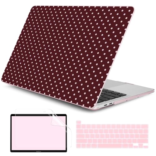 DONGKE Case for MacBook Pro 13 Inch (2026-2020 Models A2338 M2 M1/A2251/A2289), Burgundy Polka Dots Hard Shell Case with Keyboard Protector, Compatible with Retina Display and Touch Bar - color: Burgundy Polka Dots