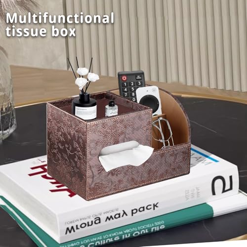 PU Leather Tissue Box Cover Square,Tissue Box Holder Organizer with Storage Tray and Remote Control Holder for Bathroom Countertop Night Stands Bedroom Office Desk,Napkin Caddy Decorative Black - color: Archaize