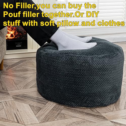 Asuprui Pouf Ottoman Unstuffed Ottoman Foot Rest No Filler Soft Foot Stool 20x20x12 Inches Fuzzy Chair Floor Pouf Chair with Storage for Living Room Bedroom Dark Gray - color: Dark Gray