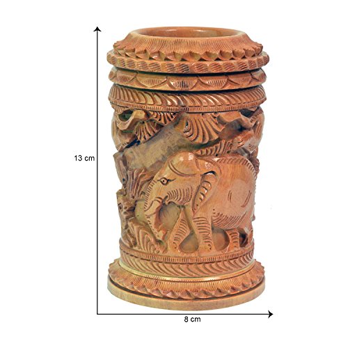 Craft Trade Hand Carved Wooden Pen Holder Desk Organizer, Elephant Design Pencil Holder Cup for Office Home School, Wooden Stationery Storage Box, Desk Decor, Camel Brown - color: Elephant Brown