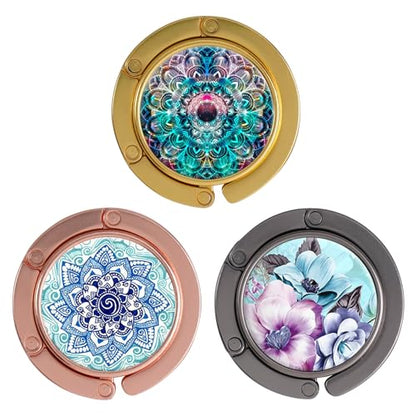 Folding Handbag Hanger - Portable Bag Holder, Women's Bag Table Hanger Hook(HL01-3P Pretty Flower) - color: HL01-3P Pretty Flower