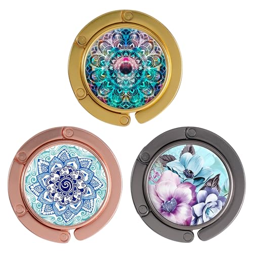 Folding Handbag Hanger - Portable Bag Holder, Women's Bag Table Hanger Hook(HL01-3P Pretty Flower) - color: HL01-3P Pretty Flower