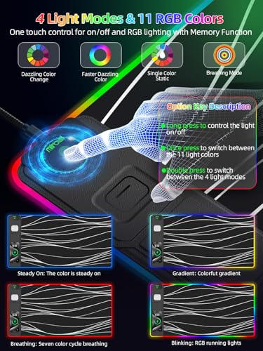 Mouse Pad with Foldable Phone Holder & Wireless Charger, XXL RGB Gaming Mousepad 31.5"x15.8" Large Desk Mat for Keyboard, Black Desk Pad with Dual Qi Charging Station | 11 Colors 5 Modes - color: Wave-Phone Holder-31.5"x15.8"