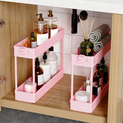 SPACEKEEPER Slim Rolling Storage Cart 4 Tier Bathroom Organizer Utility Cart Mobile Shelving Unit Tower Rack for Kitchen, Laundry Room, Bathroom, Narrow Places, Pink - color: Pink