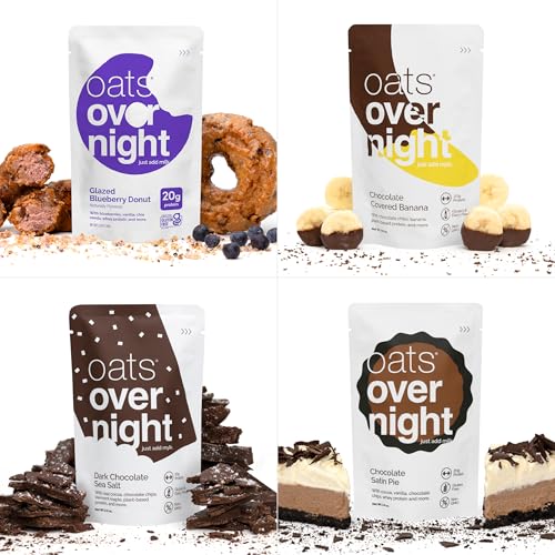 Oats Overnight Dessert Variety Pack - High Protein, High Fiber Breakfast Protein Shake - Gluten Free Oatmeal, Non GMO High Protein Oatmeal - Salted Toffee, Chocolate Satin Pie & More Flavors (24 Pack) - size: 2.6 Ounce (Pack of 24)