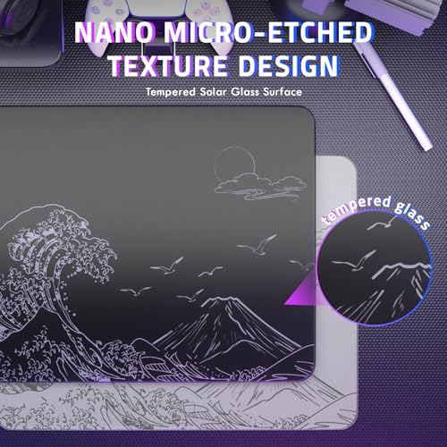 ATTACK SHARK CM05SE Glass Gaming Mouse Pad for FPS & Esports, Nano-Etched Tempered Glass Surface,Ultra-Smooth Low Friction Hard Mousepad,Waterproof Large Desk Mouse Mat for PC Setup,Black Wave - color: Black Wave