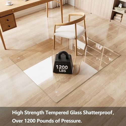 Koonmi Chair Mat for Carpet, Tempered Glass 46"x55" Office Chair Mat, Glass Floor Mat Protector with Rounded and Polished Edges, Ideal for Hardwood Floor, Wooden Floor, Carpet, Desk Rolling Chair - color: Transparent, size: 46"x55"