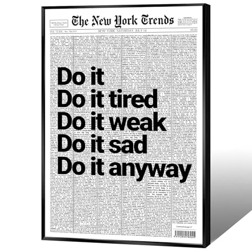 Black Framed Vintage New York Newspaper Canvas Posters Black And White Inspirational Wall Art Positive Motivational Quote Prints Painting For Living Room Bedroom Dorm Wall Decor 8x12in - color: Multi 04, size: 8"L x 12"W, style: Black Framed