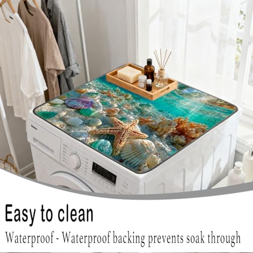Nuxovilar Underwater Ocean Starfish Dryer Cover for the Top, Non-slip Washer & Dryer Protector, 23.62"x19.68" Dust-proof Washing Machine Mat, Diatom Mud Polyester Dryer Top Pad for Laundry Room - color: Yhd16881