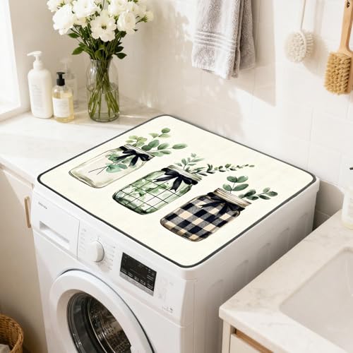 Nuxovilar Eucalyptus Plaid Dryer Cover for the Top, Non-slip Washer & Dryer Protector, 23.62"x19.68" Dust-proof Washing Machine Mat, Diatom Mud Polyester Top Pad for Laundry Room - color: YDE98659-B