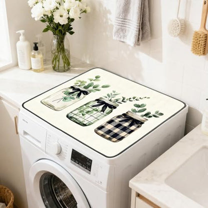 Nuxovilar Eucalyptus Plaid Dryer Cover for the Top, Non-slip Washer & Dryer Protector, 23.62"x19.68" Dust-proof Washing Machine Mat, Diatom Mud Polyester Top Pad for Laundry Room - color: YDE98659-B