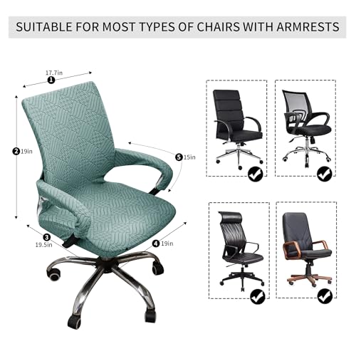 Green Office Chair Cover with Armrest Cover 18Inch Wide Stretch Jacquard Patterned Small Desk Computer Chair Covers with Long Zipper Arm Slipcovers Washable - color: Jacquard L-sage Green, size: Small